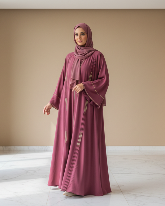 Velvet Wine Color Abaya - Luxury Dubai Everyday Wear