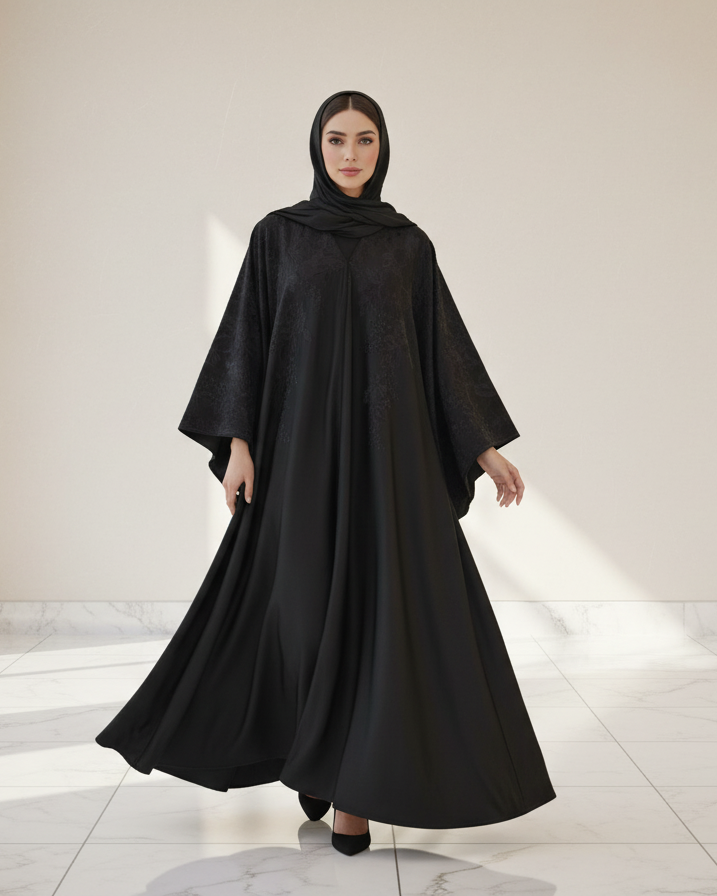 Midnight Shadow Black Abaya - Luxury Dubai Everyday Wear