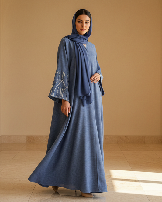 Twinkle Night Blue Abaya - Luxury Dubai Everyday Wear