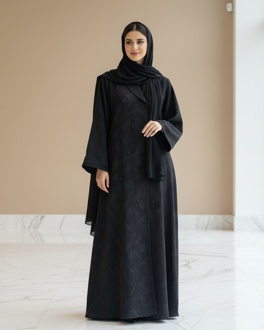 Midnight Shadow Blue Abaya - Luxury Dubai Everyday Wear