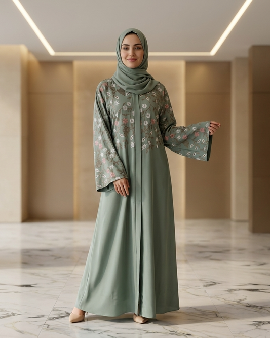 Aluminium Green Abaya - Luxury Dubai Everyday Wear