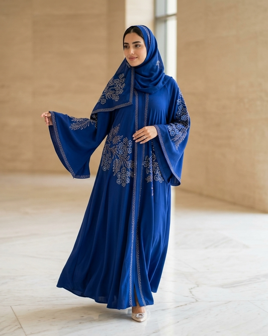 Warm Blue Abaya - Luxury Dubai Everyday Wear