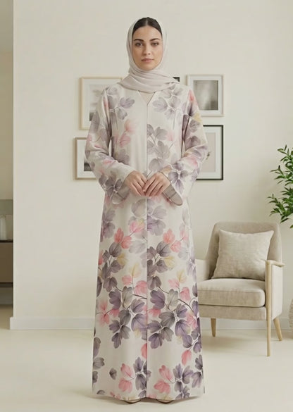 Soft Botanical Print Premium Tiktalk Abaya with Matching Sheila