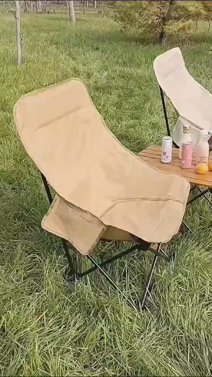 Portable Folding Camping Chair with High Back Upholstered Side Pocket Headrest