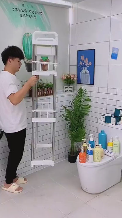 رف تخزين فوق المرحاض مع درج وخطاف للحمام 