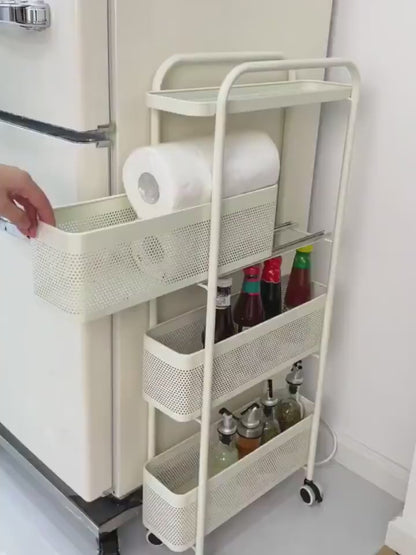 4 Tire Utility Rolling Cart,Kitchen Metal Storage Trolley Cart with Lockable Wheel