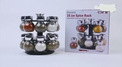 6-Jar Revolving Countertop Spice Rack Organizer - Pre-Filled Glass Jars