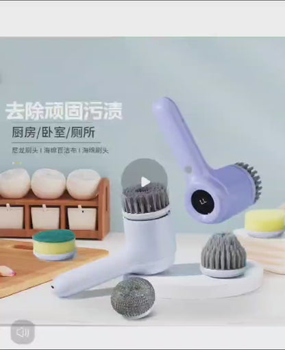 فرشاة كهربائية متعددة الوظائف للتنظيف مع مؤشر LED و 5 رؤوس فرشاة 