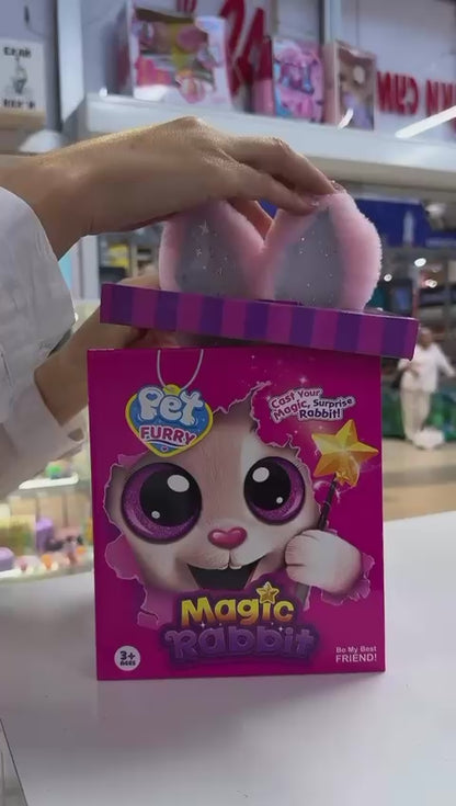 Pet Furry Magic Rabbit Interactive Plush Toy with Light-Up Ears & Magic Wand