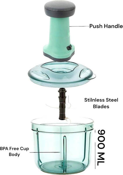 MAGICSPOON Chopper, Onion Cutter, Onion Chopper, Vegetable Chopper (Cyan, 900ml. 4 Blades) Vegetable & Fruit Chopper  (1 - Push Chopper)-KYAMSTORE
